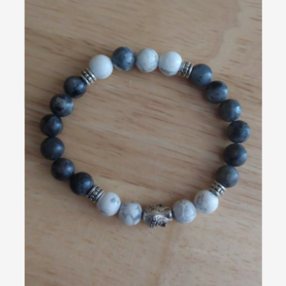 Laboradorite and White Howlite Mala Bead Bracelet